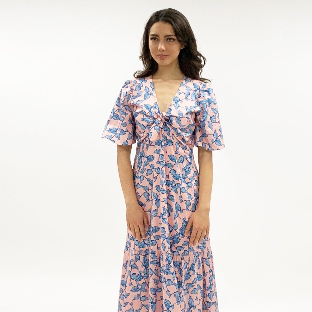 Floral Printed Bottom Ruffle Hem Dress (Dot & Stripe)